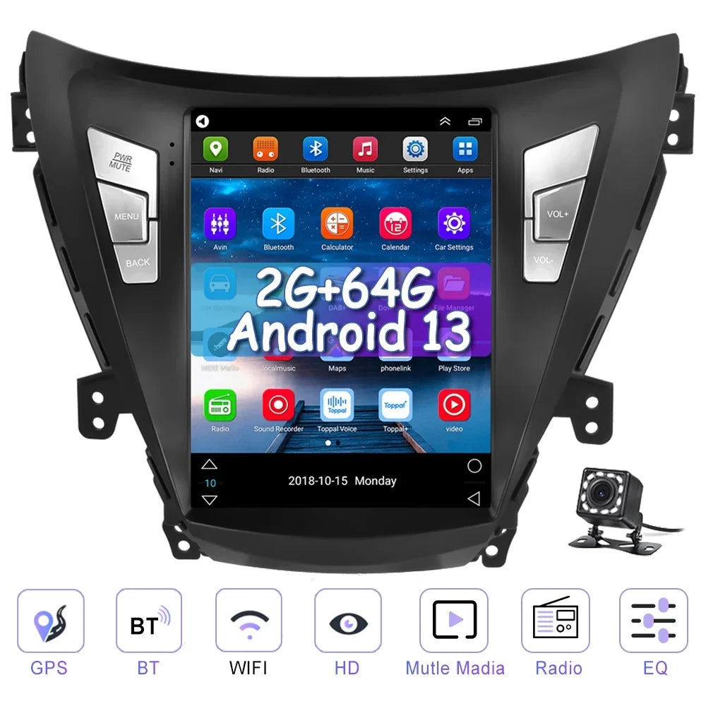 Podofo 2G+64G for Hyundai Elantra 2011 2012 2013 Android 9.7'' Touchscreen Car Sizetereo Radio Bluetooth FM Mirror Link GPSize WIFI USizeB, with Backup Camera