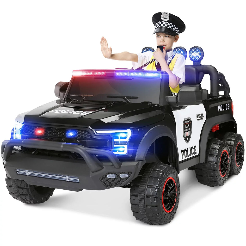 JOYLDIASize 6 Wheels 12V Kids Ride on Police Car Toy with Remote Control (Black)