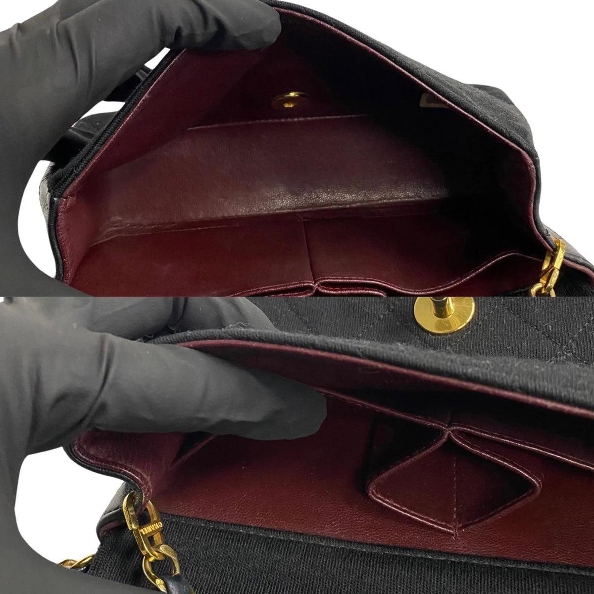 Pre-Owned CHANEL Matelasse Cotton Lambskin Turnlock Full Flap Chain Sizehoulder Bag Black 73960 (Good)