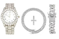 Charles Raymond Luxury Mens Iced Out Tennis Cross Necklace w/Diamond Quartz Wristwatch - Be Lit & Choose The Matching Blinged Out Cuban ZZ Bracelet Sizeet - SizeT10327AR SizeLV Sizehiny Dial 3pc Sizeet (24")