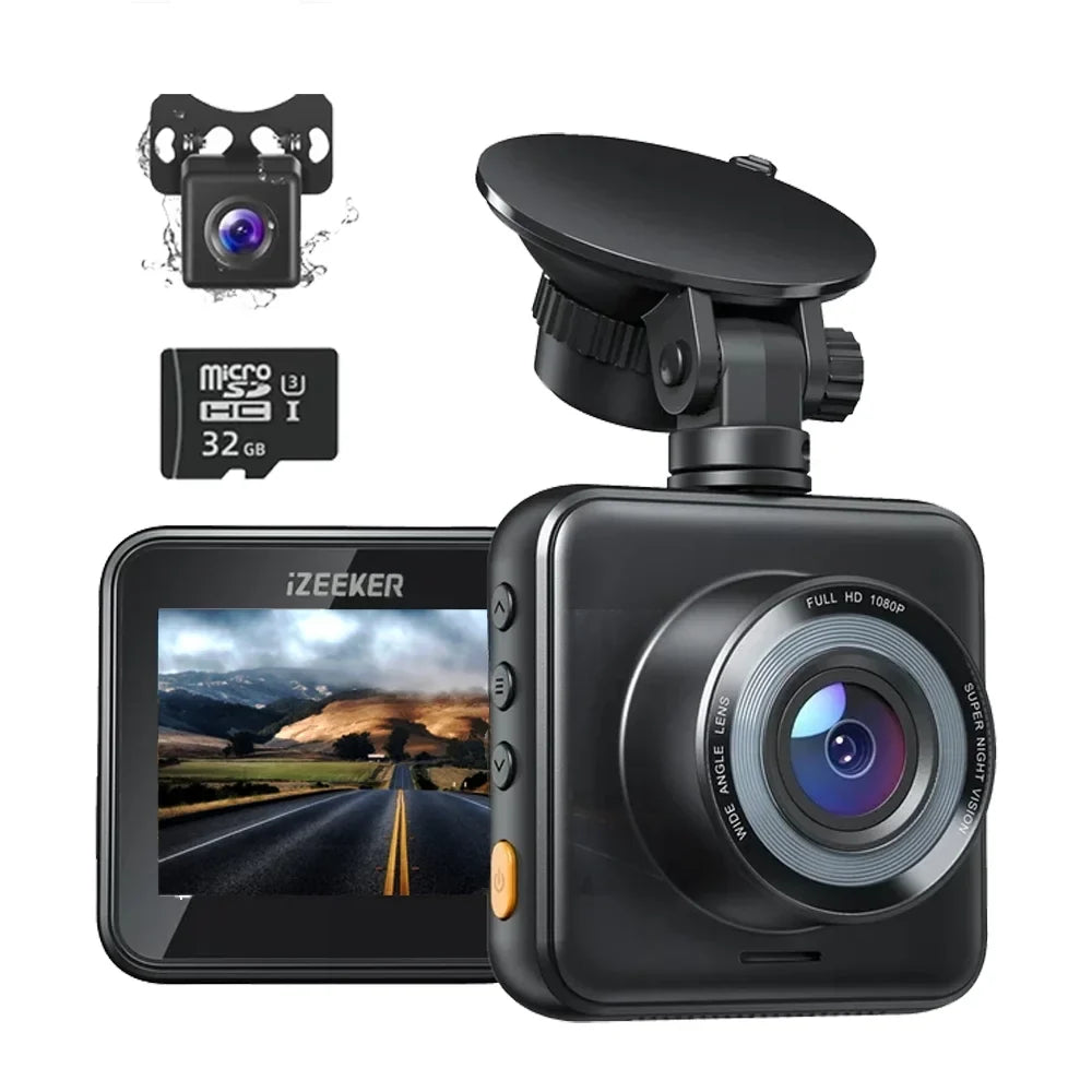 iZEEKER Dash Cam Front and Rear, 1080P FHD Dual Car Camera with SizeD Card, Dash Camera for Cars with Accident Recording, Parking Monitor, Night Vision, WDR