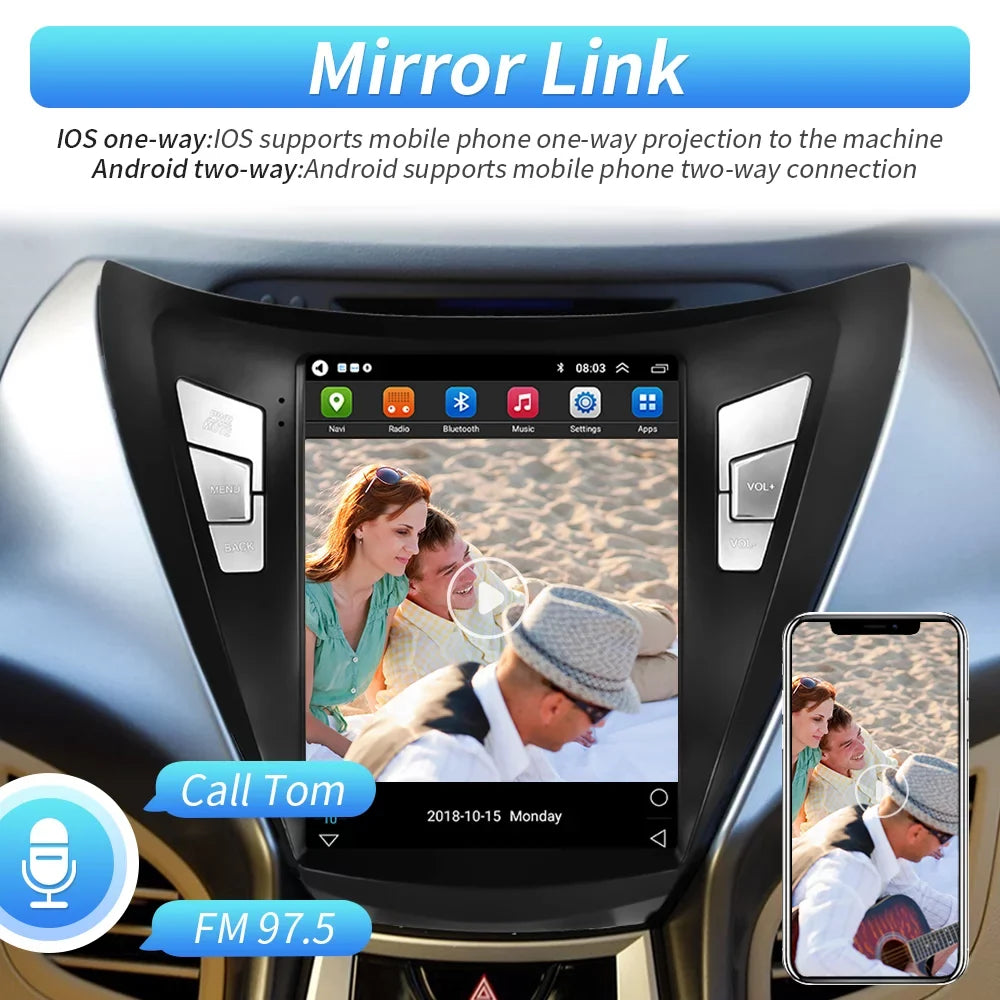 Podofo 2G+64G for Hyundai Elantra 2011 2012 2013 Android 9.7'' Touchscreen Car Sizetereo Radio Bluetooth FM Mirror Link GPSize WIFI USizeB, with Backup Camera