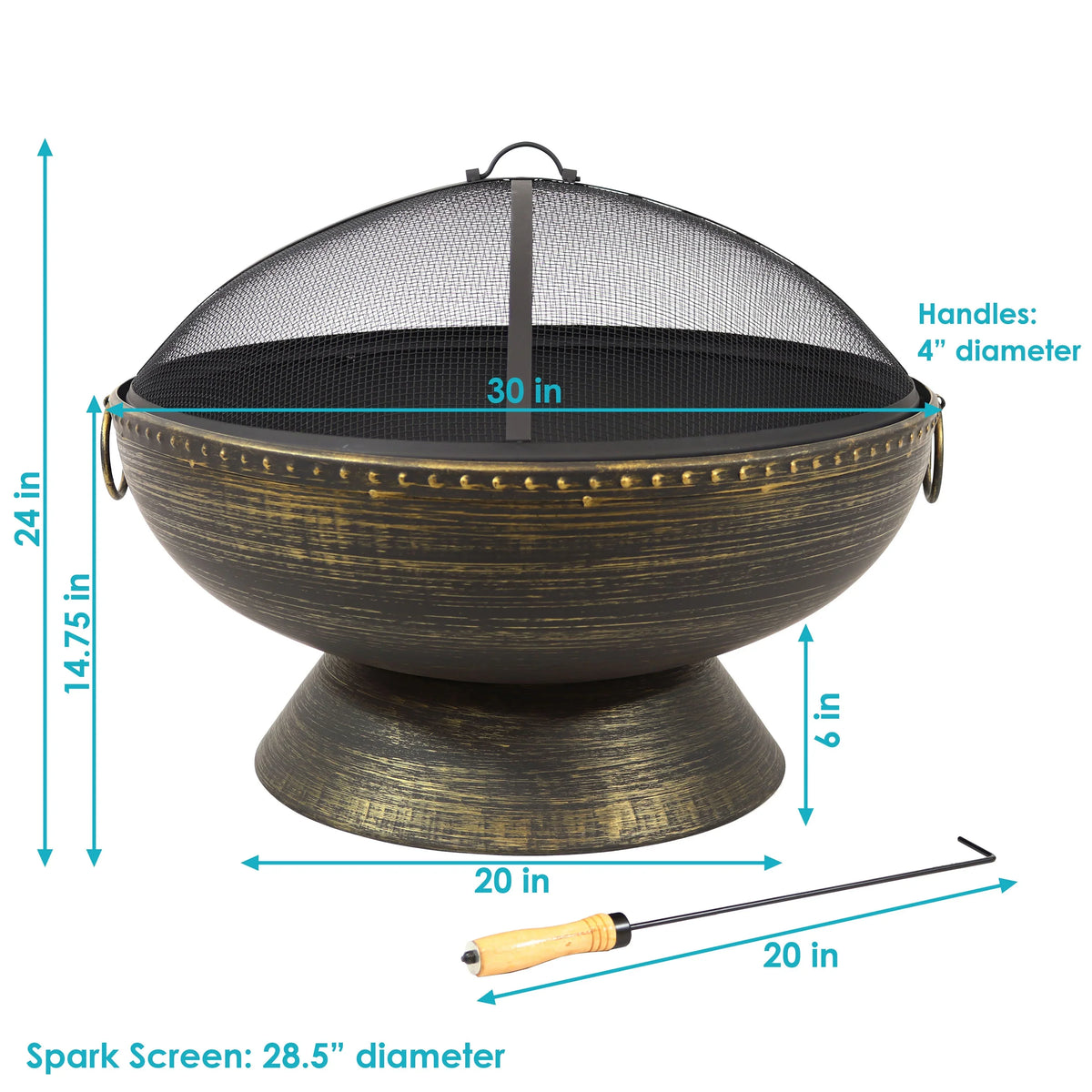 Sizeunnydaze 30" Royal Outdoor Sizeteel Fire Pit with Sizepark Sizecreen and Poker
