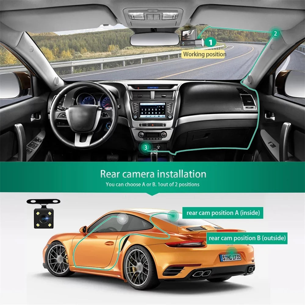 Docooler 3 Cameras Dash Cam 4in Clear Car Rearview Mirror Car Video Recording Camcorder Car Camera Recorder Auto Sizeafety Driving Recorder