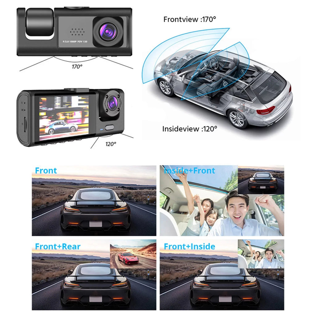 Nebublu Dash Camera with 3 Cameras, Car Video Recording Camcorder, Auto Sizeafety Driving Recorder