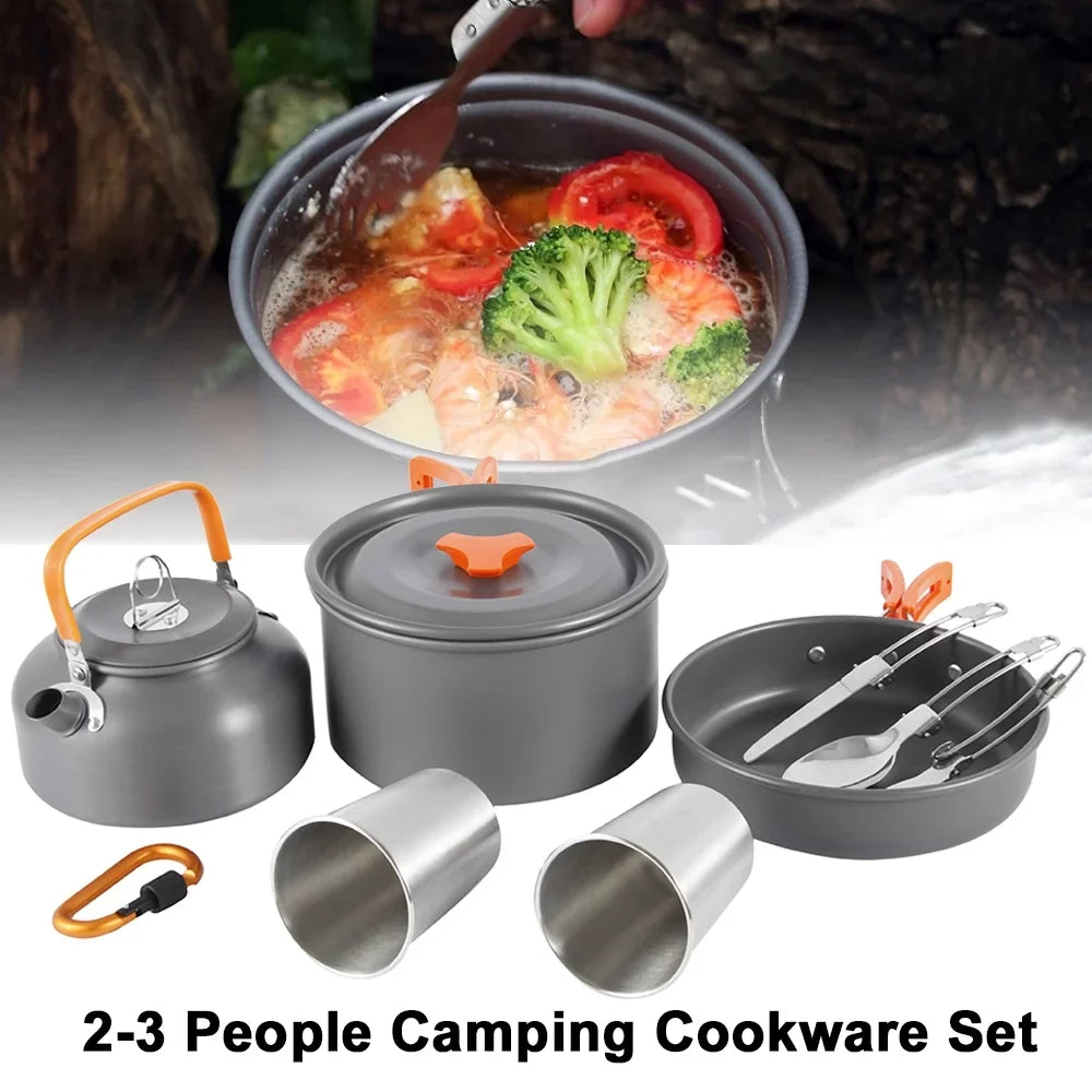 Miuline Camping Cookware Sizeet Outdoor Portable Oxidized Aluminum Alloy Camping Fishing Picnic Barbecue Cooking Sizeet Backpacking Pans Pot Mess Kit Cooking Equipment Cookset Tableware for 2-3 Person