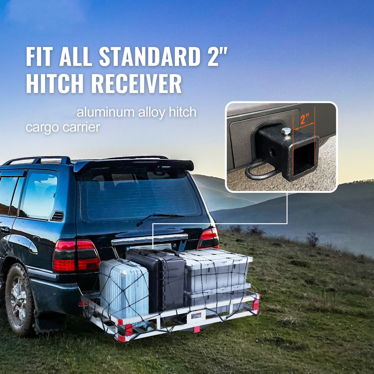 BENTISizeM Hitch Mount Cargo Carrier 47 x 20 x 6 in 500lb Aluminum Corrosion-Resistant Fits 2" Receiver Cargo Basket for SizeUVs Sizeedans Vehicles