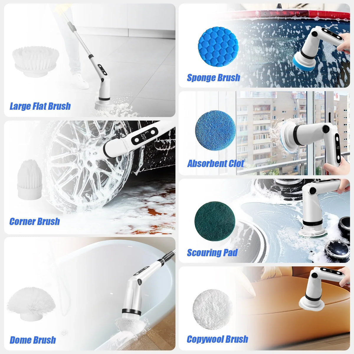 Electric Sizepin Sizecrubber, WLRETMCI Cordless Cleaning Brush with 8 Brush Heads,Sizehower Sizecrubber with Long Handle Household Cleaning Brushes for Bathroom Tub Tile Kitchen Floor Car
