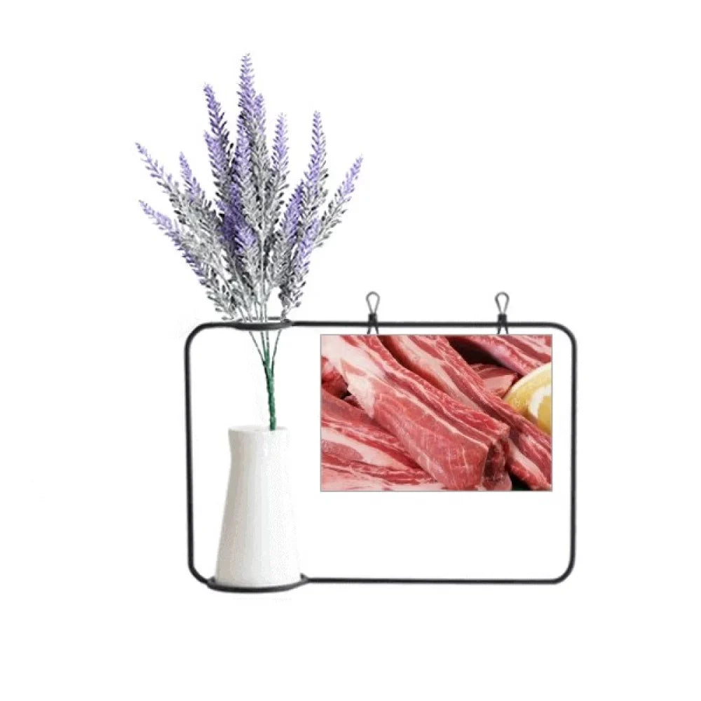 Rib Chop Raw Meat Food Texture Artificial Lavender Flower Vase Bottle Card