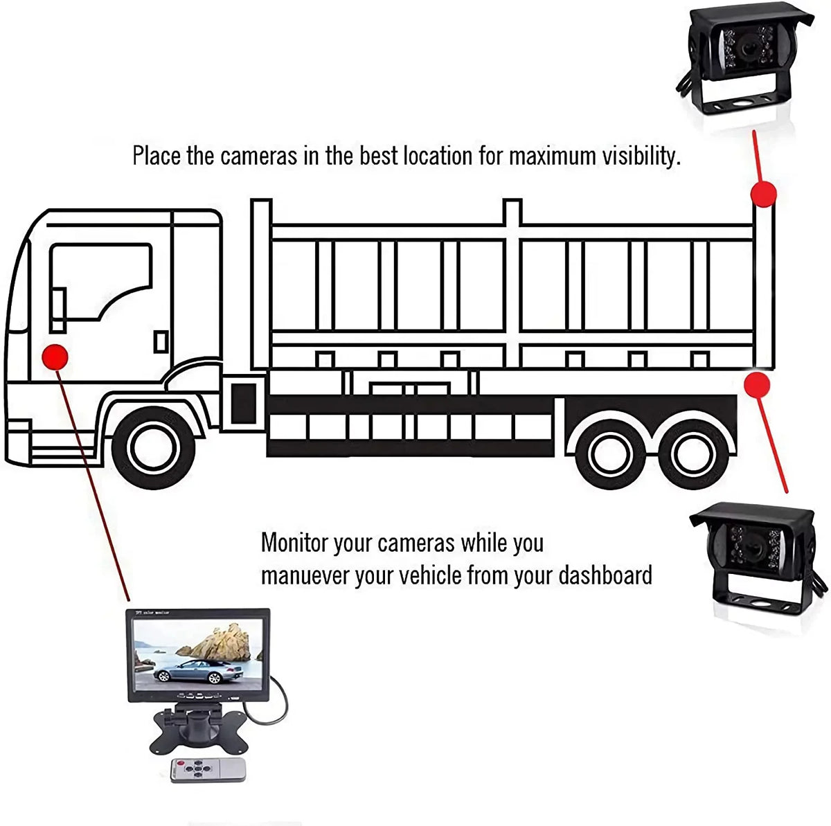 Bileeko RV Backup Camera Sizeystem 7 Inch Monitor with 2 Wireless Rear View Cameras IP67 Waterproof Night Vision for Bus Truck Van
