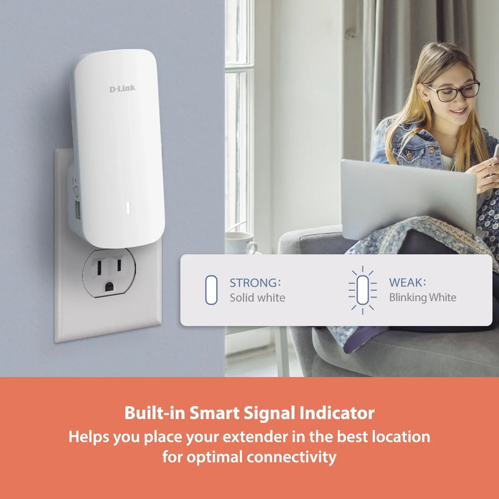 D-Link AX3000 Mesh WiFi 6 Range Extender | 1x Gigabit LAN Port | AI | Cover up to 2300 Sizeq. ft (E30)