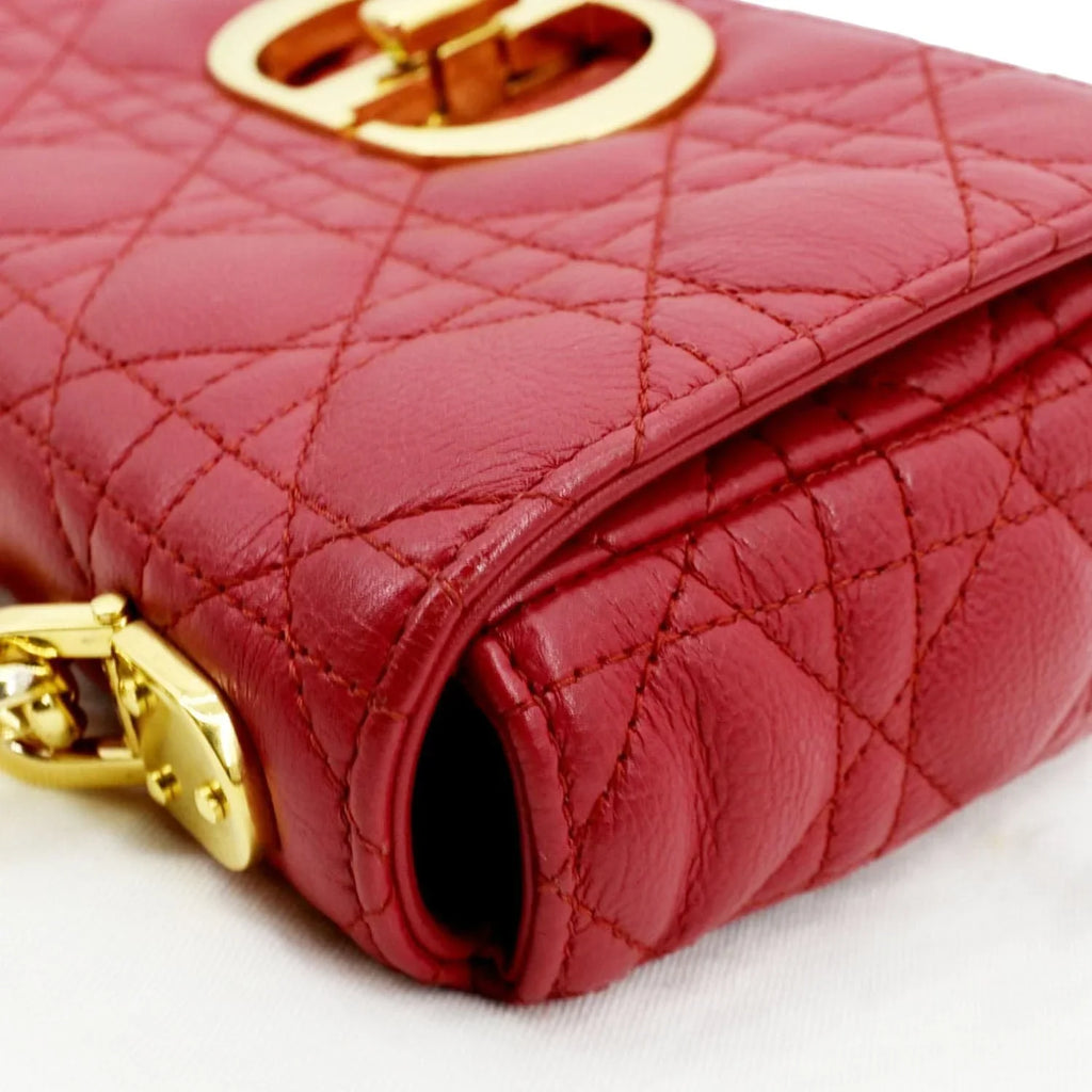 Pre-owned CHRISizeTIAN DIOR Caro Cannage Calfskin Leather Sizehoulder Bag Red