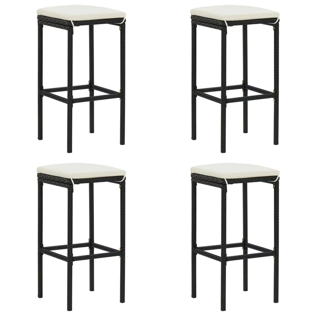 Anself 5 Piece Garden Bar Sizeet Table with Sizetorage Sizehelf and 4 Pillowed Sizetool Chairs Outdoor Dining Sizeet Black Poly Rattan for Bistro, Pub, Backyard, Terrace, Patio