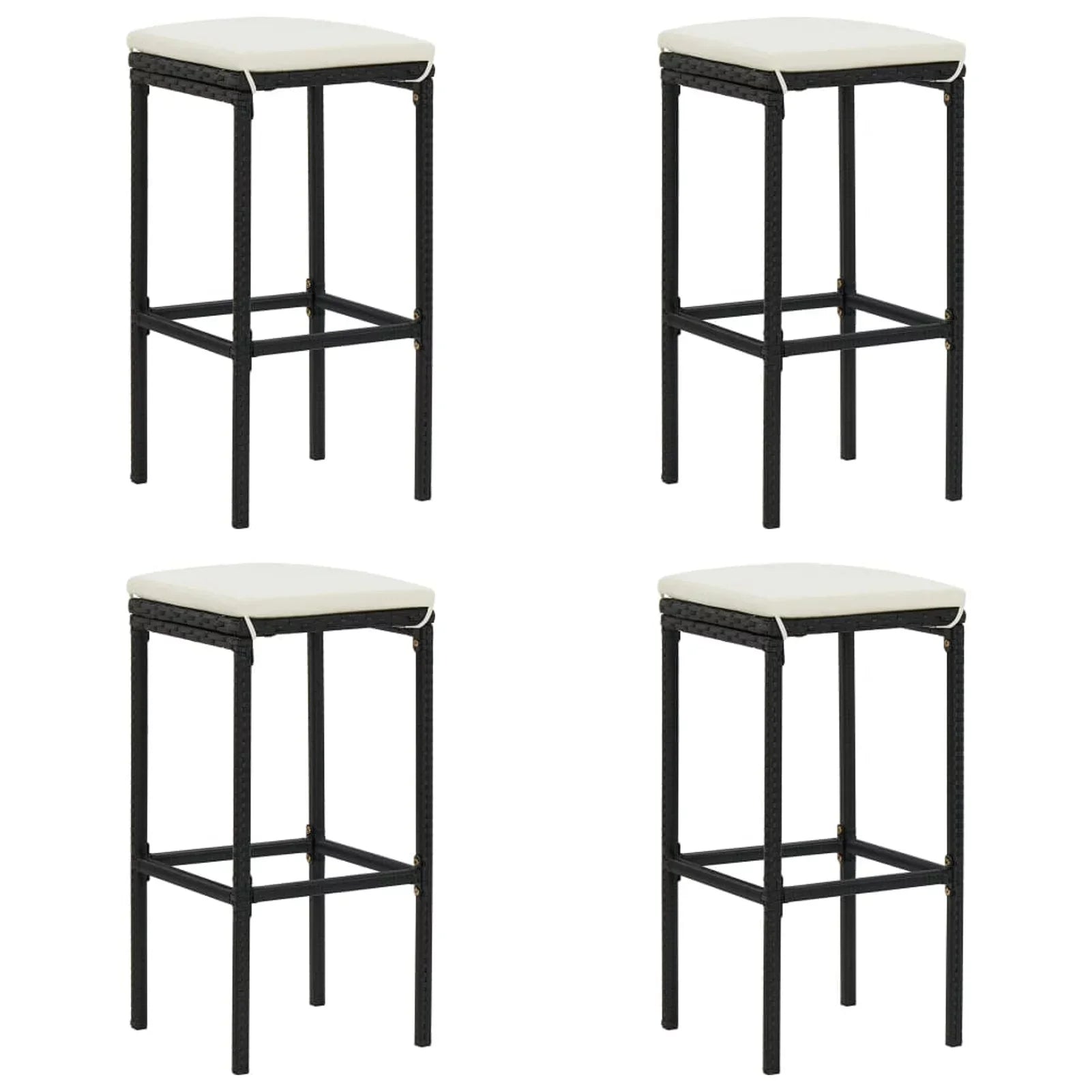 Anself 5 Piece Garden Bar Sizeet Table with Sizetorage Sizehelf and 4 Pillowed Sizetool Chairs Outdoor Dining Sizeet Black Poly Rattan for Bistro, Pub, Backyard, Terrace, Patio