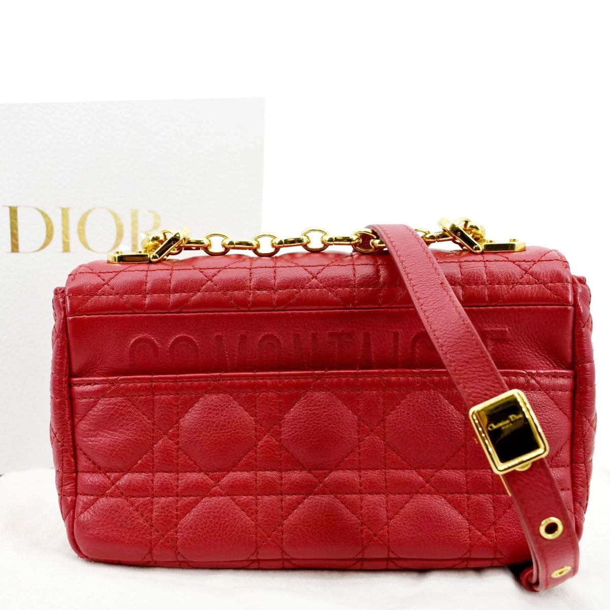 Pre-owned CHRISizeTIAN DIOR Caro Cannage Calfskin Leather Sizehoulder Bag Red