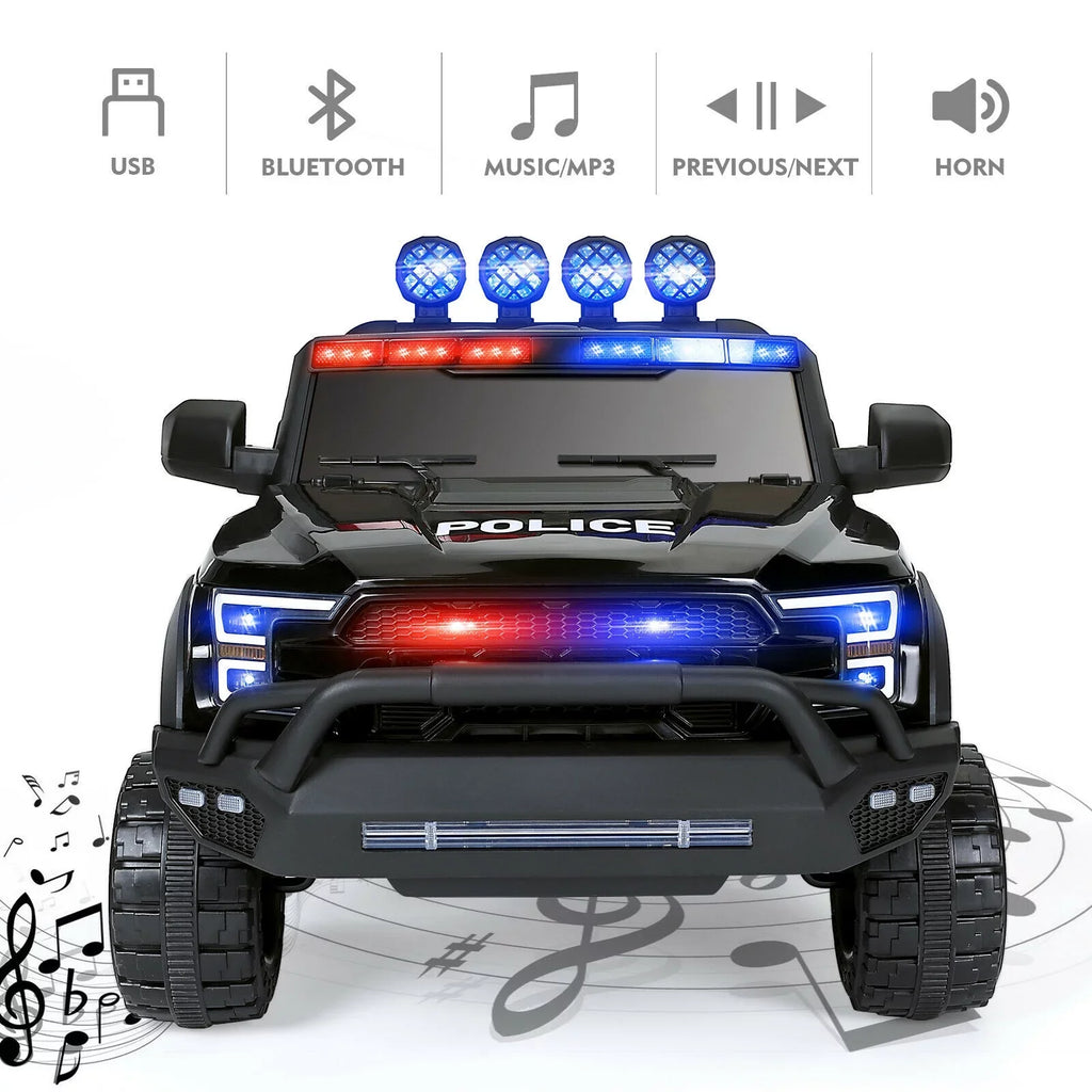 JOYLDIASize 6 Wheels 12V Kids Ride on Police Car Toy with Remote Control (Black)