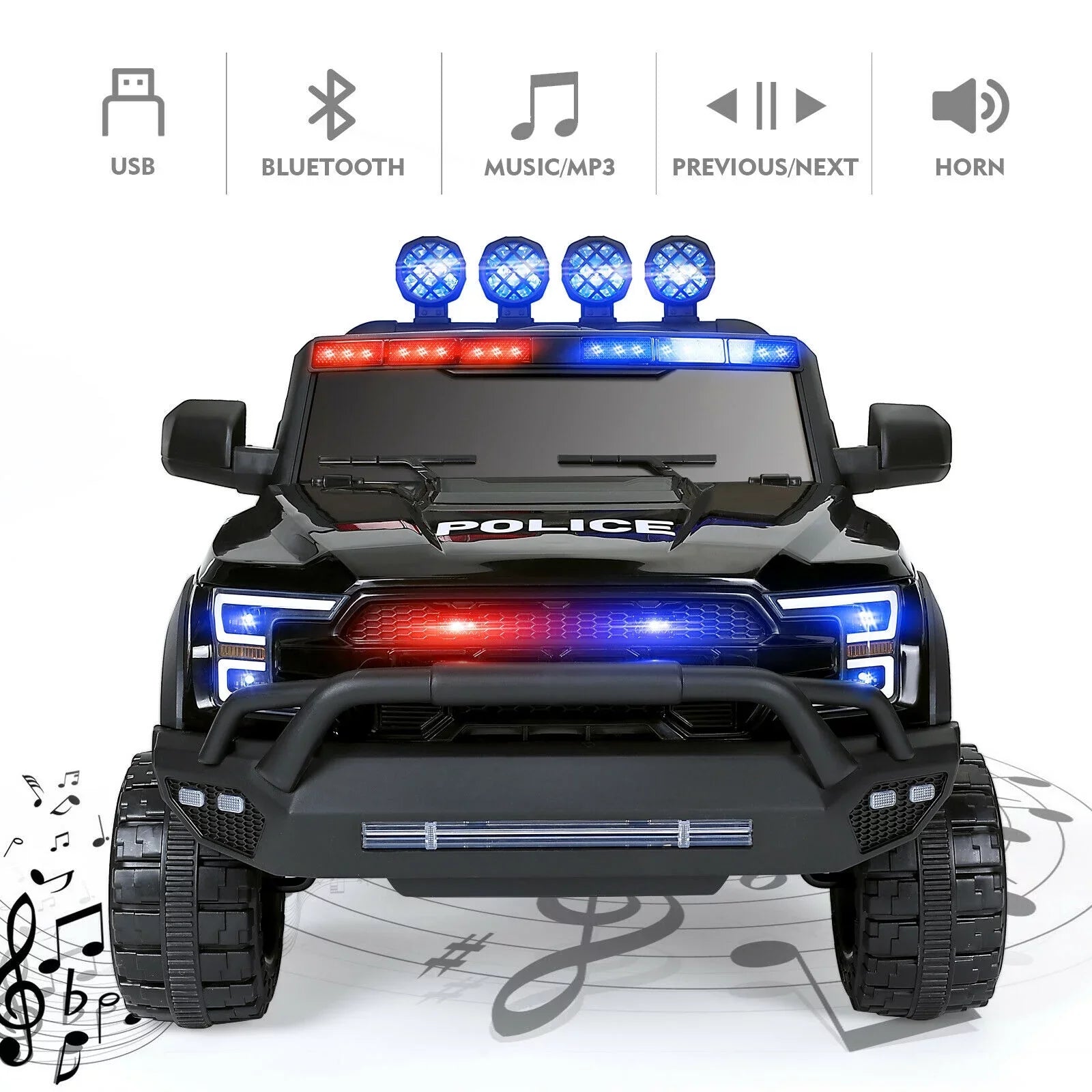 JOYLDIASize 6 Wheels 12V Kids Ride on Police Car Toy with Remote Control (Black)