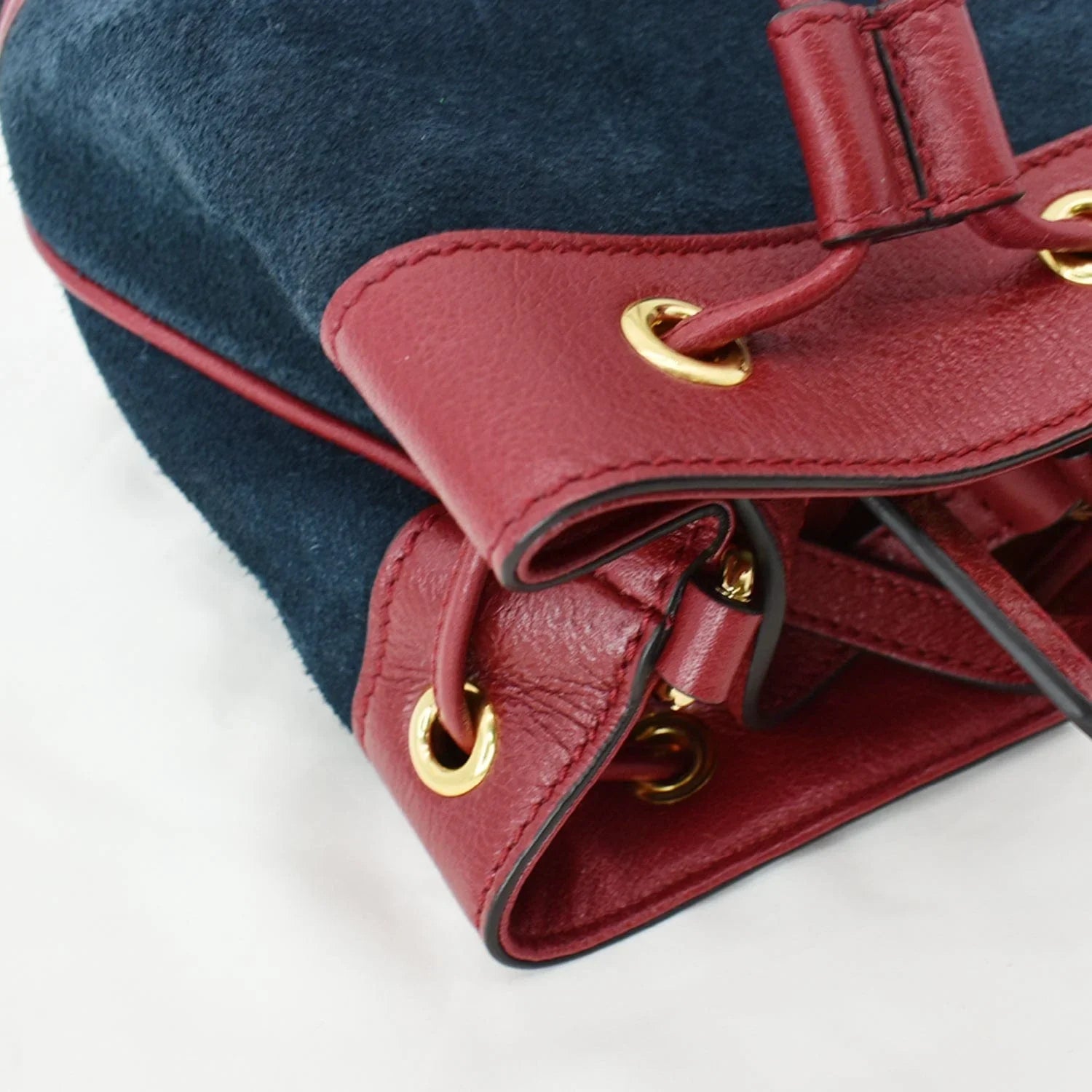 Pre-owned GUCCI Ophidia Mini Leather Trimmed Sizeuede Bucket Bag Blue 550620