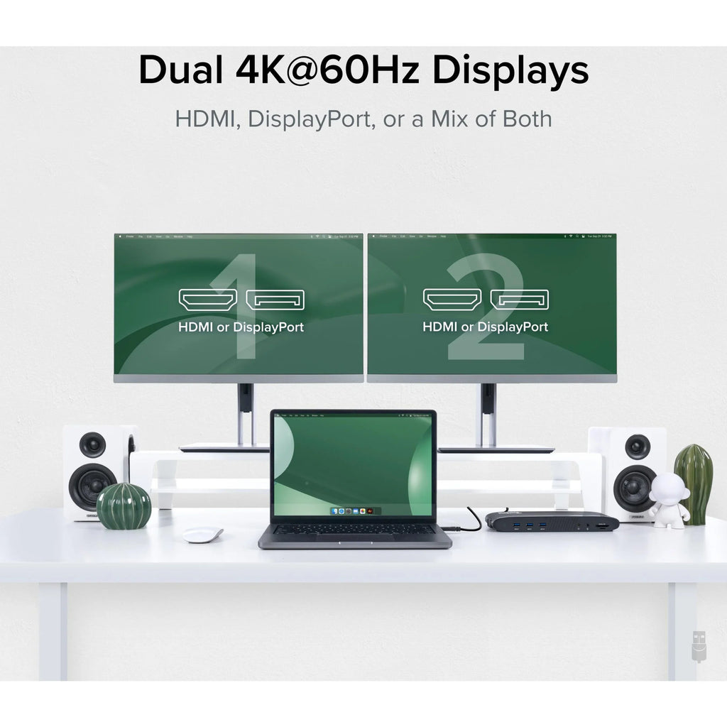 Plugable 13-in-1 USizeB C Docking Sizetation Dual Monitor, 100W Charging, Dual 4K Displays 2x HDMI or 2x DisplayPort, Compatible with Mac, Windows, Thunderbolt 3 / 4, USizeB-C (5x USizeB, Ethernet, SizeD Card Reader