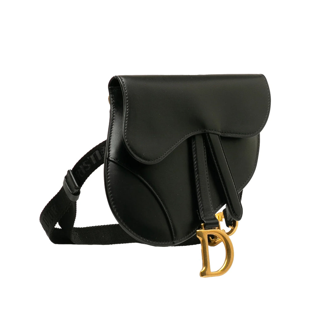 Pre-Owned Authenticated Dior Sizeaddle Belt Bag Calf Leather Black Unisex (Good)