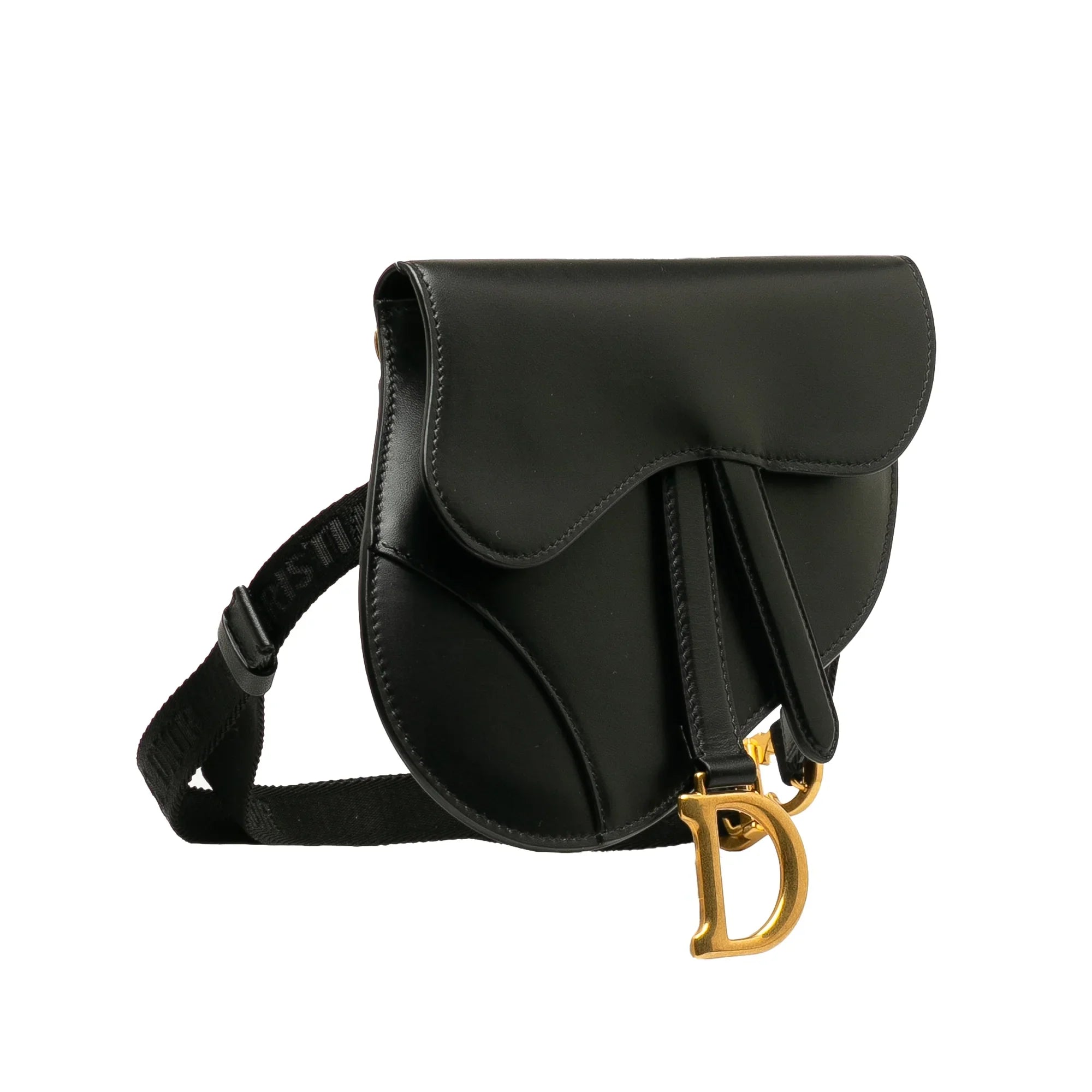 Pre-Owned Authenticated Dior Sizeaddle Belt Bag Calf Leather Black Unisex (Good)