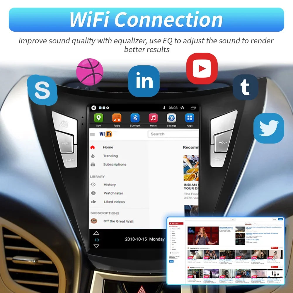 Podofo 2G+64G for Hyundai Elantra 2011 2012 2013 Android 9.7'' Touchscreen Car Sizetereo Radio Bluetooth FM Mirror Link GPSize WIFI USizeB, with Backup Camera