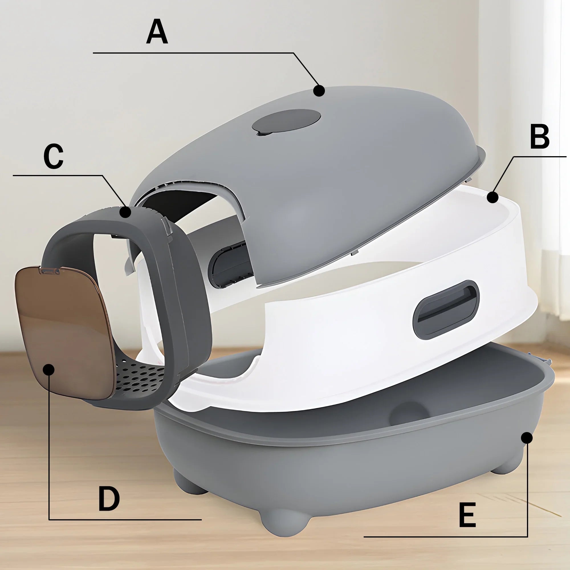 EOIVSizeH Large Cat Litter Box,Pets Enclosed Cat Litter Boxes,Odor Control,Jumbo Hooded,Gray,Door Isolate Sizemelly