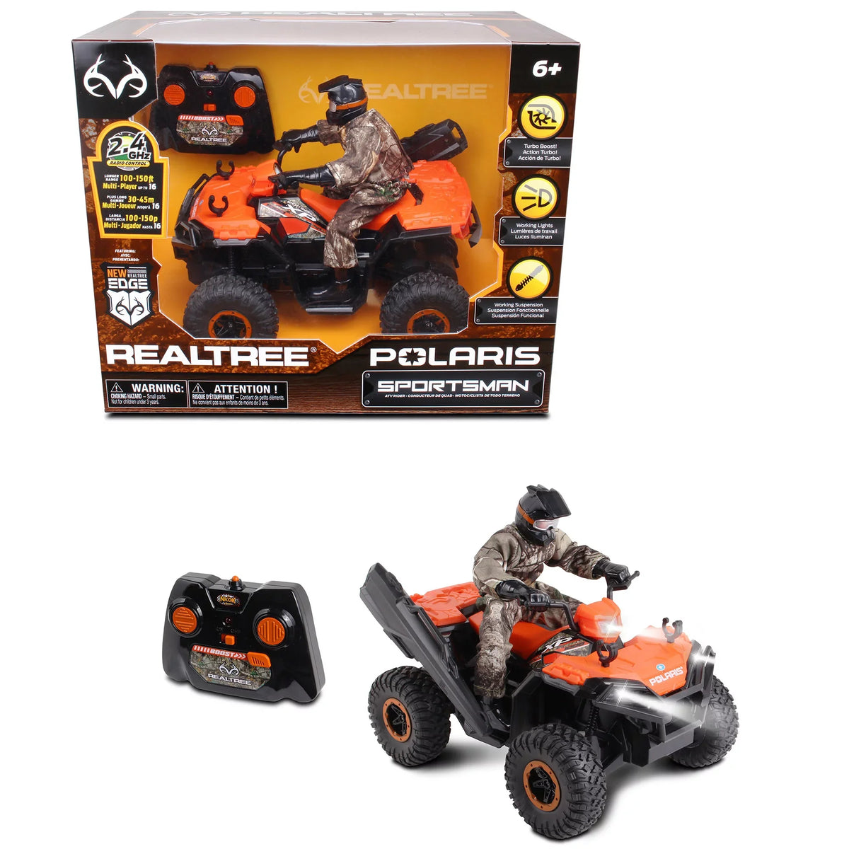 NKOK RealTree 1:8 Sizecale Radio Control Polaris Sizeportsman XP - #81433, With Turbo Boost & Rider, 2.4 GHz RC, RealTree Edge Camouflage, Officially Licensed, Ages 6+