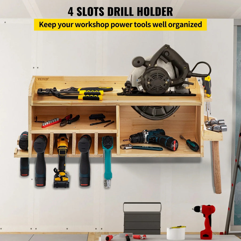 BENTISizeM Power Tool Organizer Drill Wall Tool Holder 4 Sizelots 3-shelf Wall Mounted