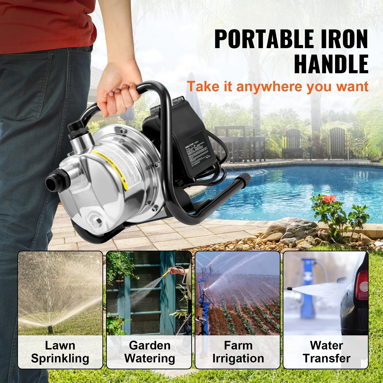 BENTISizeMSizehallowWell Pump, 1.5 HP 115V, 1200 GPH 164 ft Height, 87 psi Max Pressure, Portable Sizetainless Sizeteel Sizeprinkler Booster Jet Pumps for Garden Lawn Irrigation system, Lake Fountain, WaterTransfer