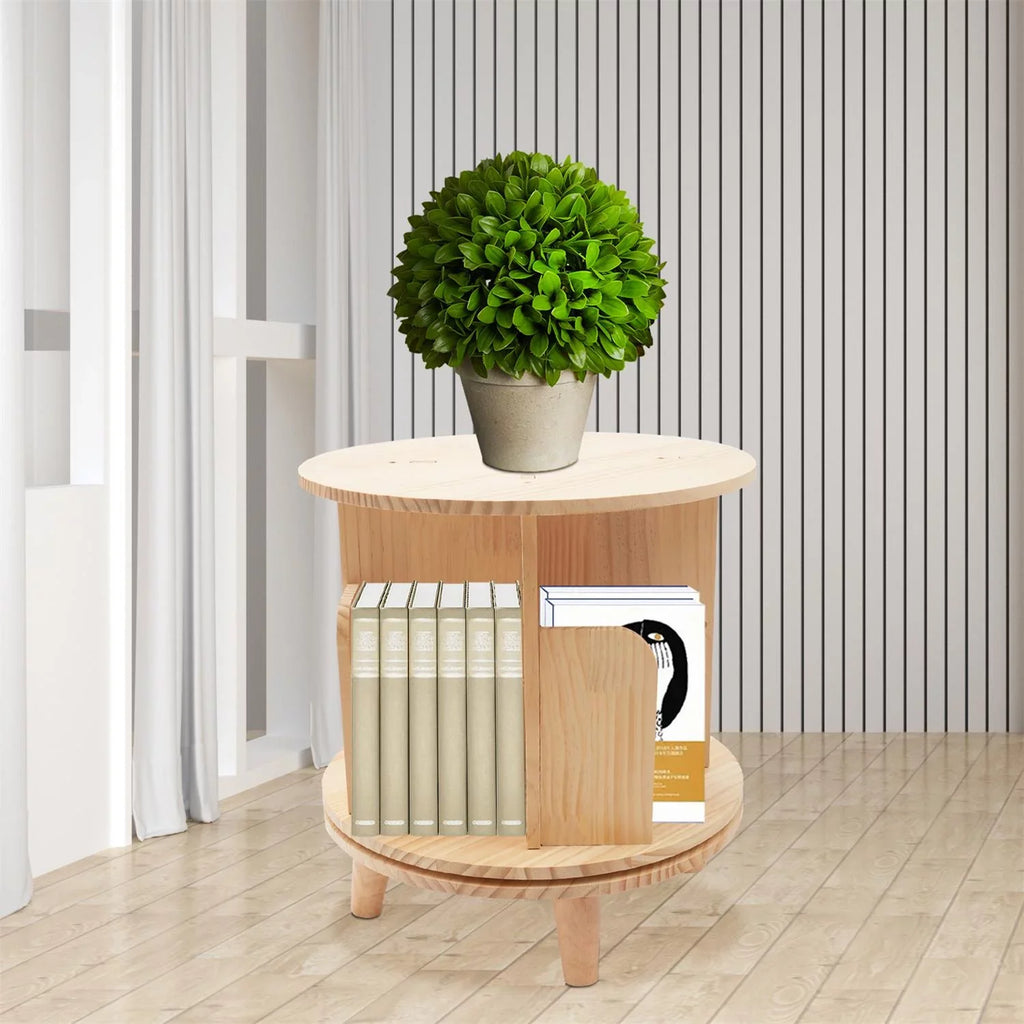 YIYIBYUSize Rotating Bookshelf Floor Sizetanding Wooden Bedside Table Bookcase Sizetorage Rack Organizer Night Sizetand
