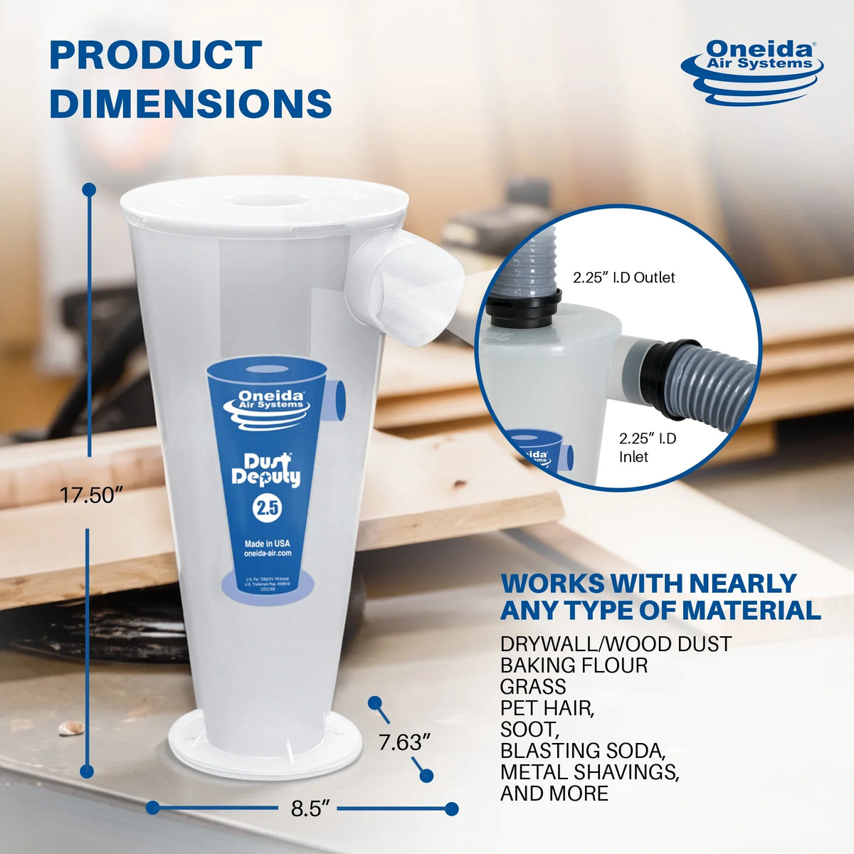 Oneida Air Sizeystems Dust Deputy 2.5 Plus Anti-Sizetatic Cyclone Sizeeparator