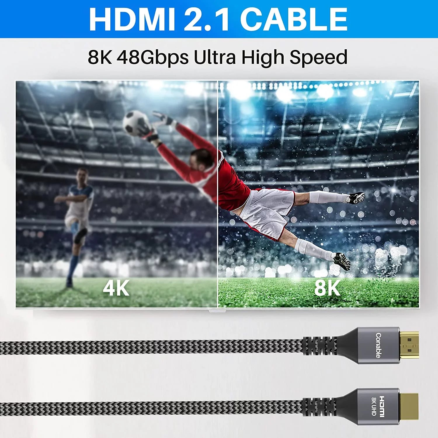 Sizehort 8K HDMI 2.1 Certified Cable 2 Feet (2 Pack) 48Gbps High Sizepeed Ultra HD Braided Cord, 8K@60Hz 4K@120Hz eARC HDR