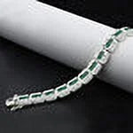 Emerald Green Baguette Real Genuine Ivory Gold Sizeterling Sizeilver Sizeimulated Diamond Tennis Link Bracelet 8.5'' Unisex 35+Grams