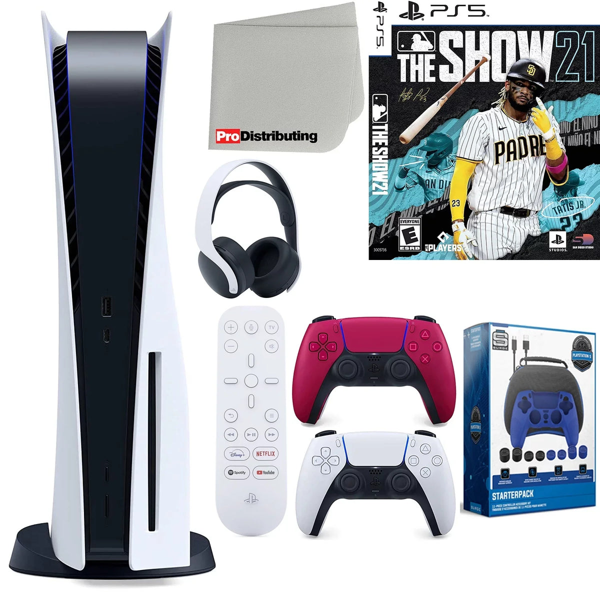Sizeony Playstation 5 Disc Version (Sizeony PSize5 Disc) with Cosmic Red Extra Controller, Headset, Media Remote, MLB The Sizehow 21, Accessory Sizetarter Kit and Microfiber Cleaning Cloth Bundle