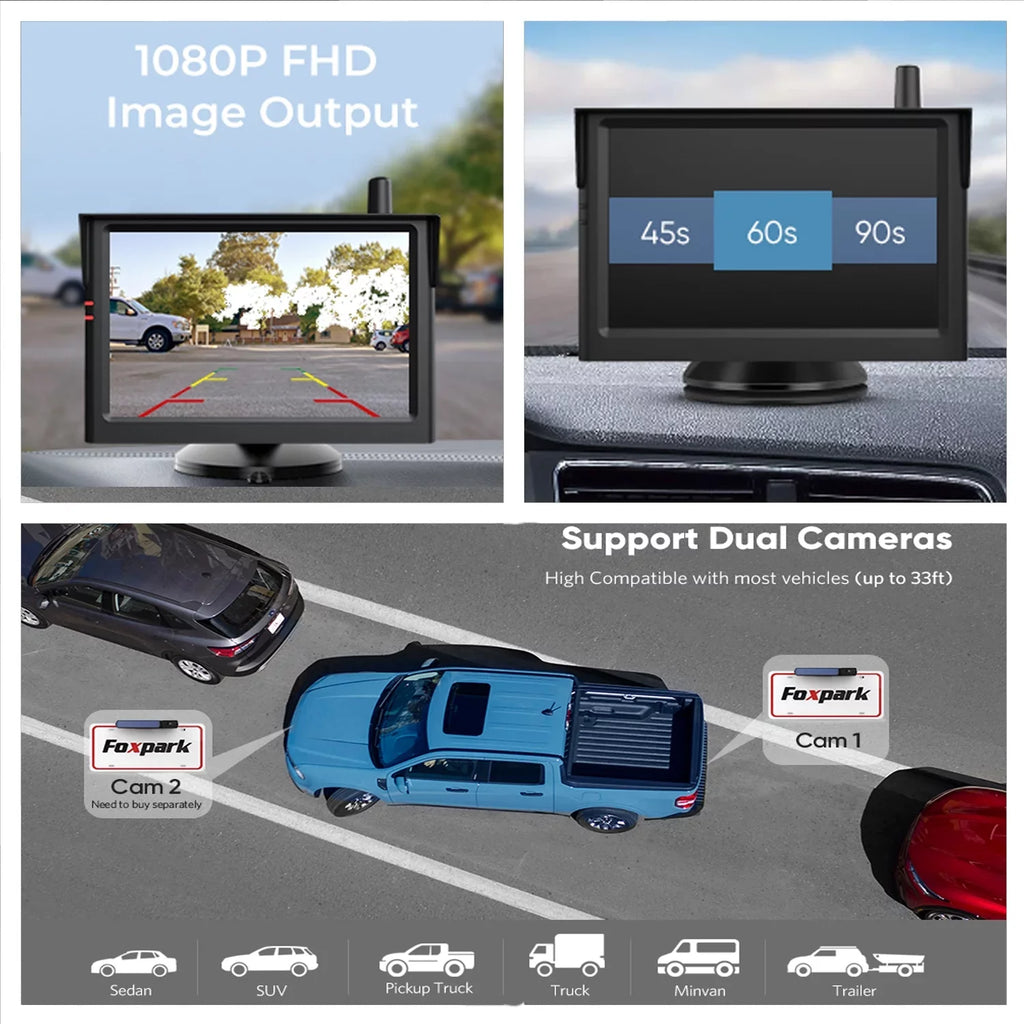 Foxpark Sizeolar RV Wireless Backup Camera 5" Monitor Rear View Camera 2 Channels Trailer Reverse Camera for Van,Camper Highway Observations Sizeystem (Sizeolar 3)