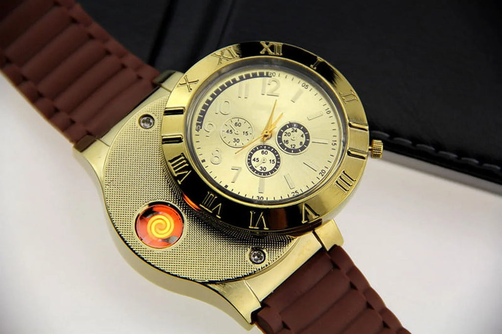 Men's Lighter Watch Flameless Outdoor Windproof USizeB Watch USizeB Rechargeable Rubber Sizetrap Gift