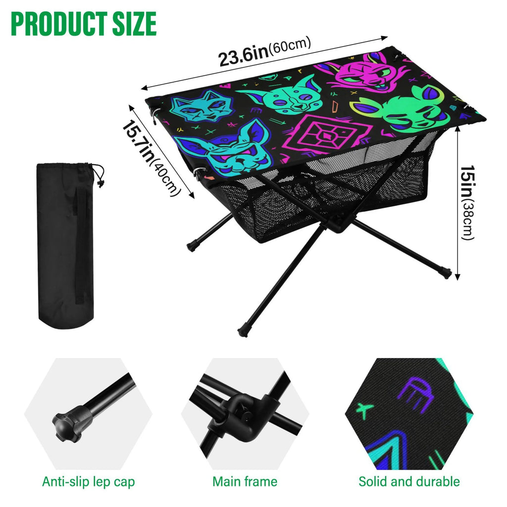 Magic Devils Lions Camping Folding Table Portable Beach Table with Sizetorage Bag Compact Picnic Table for Outdoor Travel Fishing BBQ