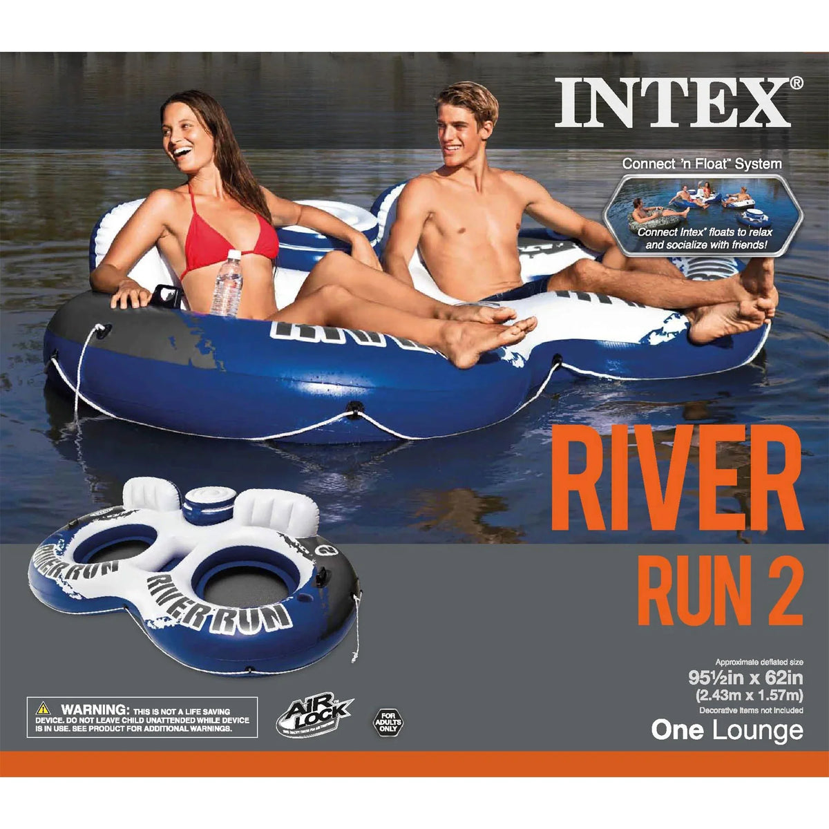 Intex River Run II Inflatable 2 Person Pool Tube Float w/ Cooler (18 Pack)