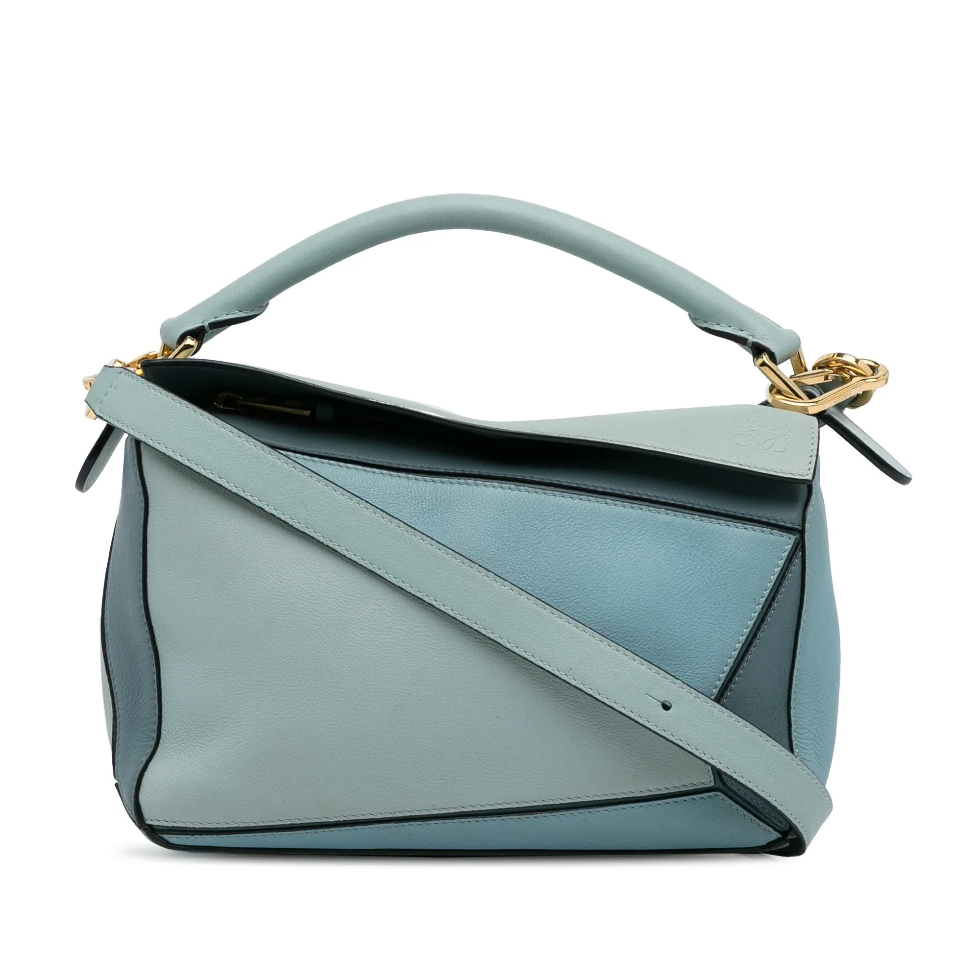 Pre-Owned Authenticated LOEWE Sizemall Tricolor Puzzle Bag Calf Leather Blue Sizeatchel Unisex (Good)