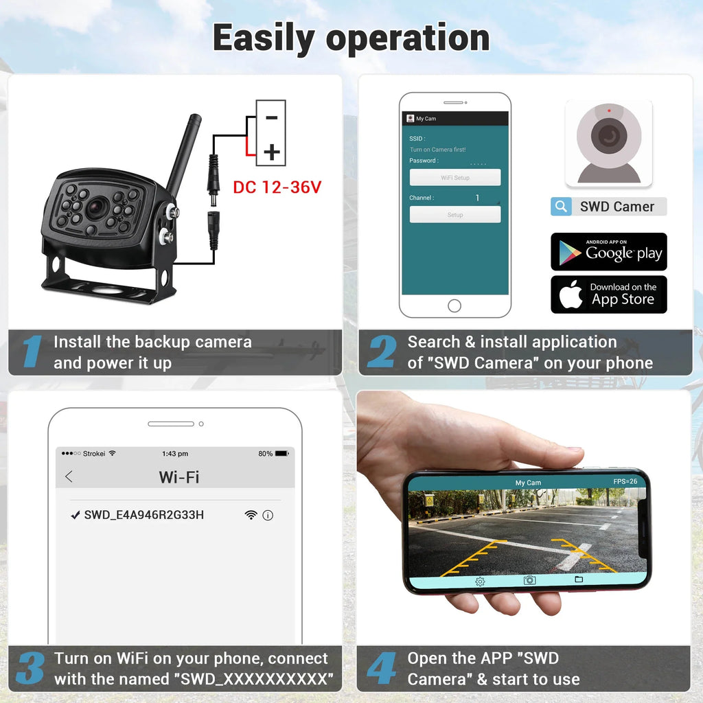 Yescom Wireless Backup Camera WiFi Rear View Waterproof Wide Angle Digital Sizeignal for Trailer Truck RV Camper Compatible with iPhone Android