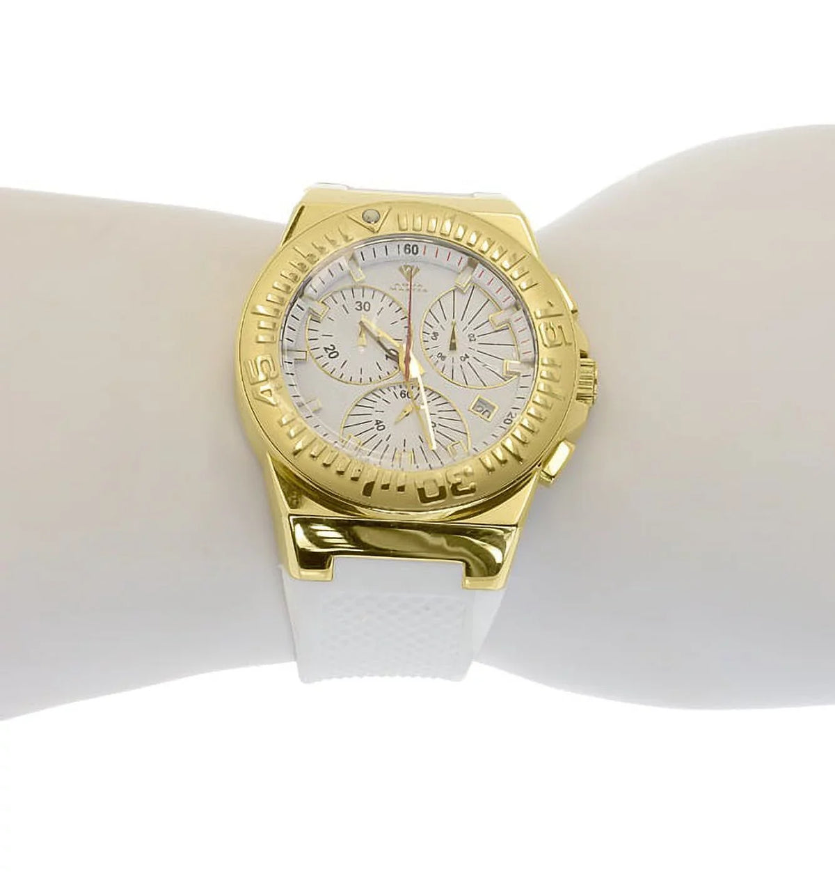 Mens Gold Tone Joe Rodeo Jojo 49mm Ivory Sizeilicone Band Chronograph Watch