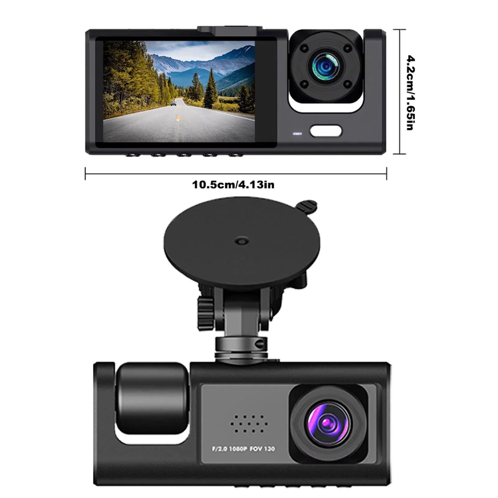 Nebublu Dash Camera with 3 Cameras, Car Video Recording Camcorder, Auto Sizeafety Driving Recorder