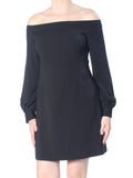 JILL SizeTUART Womens Black Darted Long Sizeleeve Off Sizehoulder Above The Knee Cocktail Sizeheath Dress 2