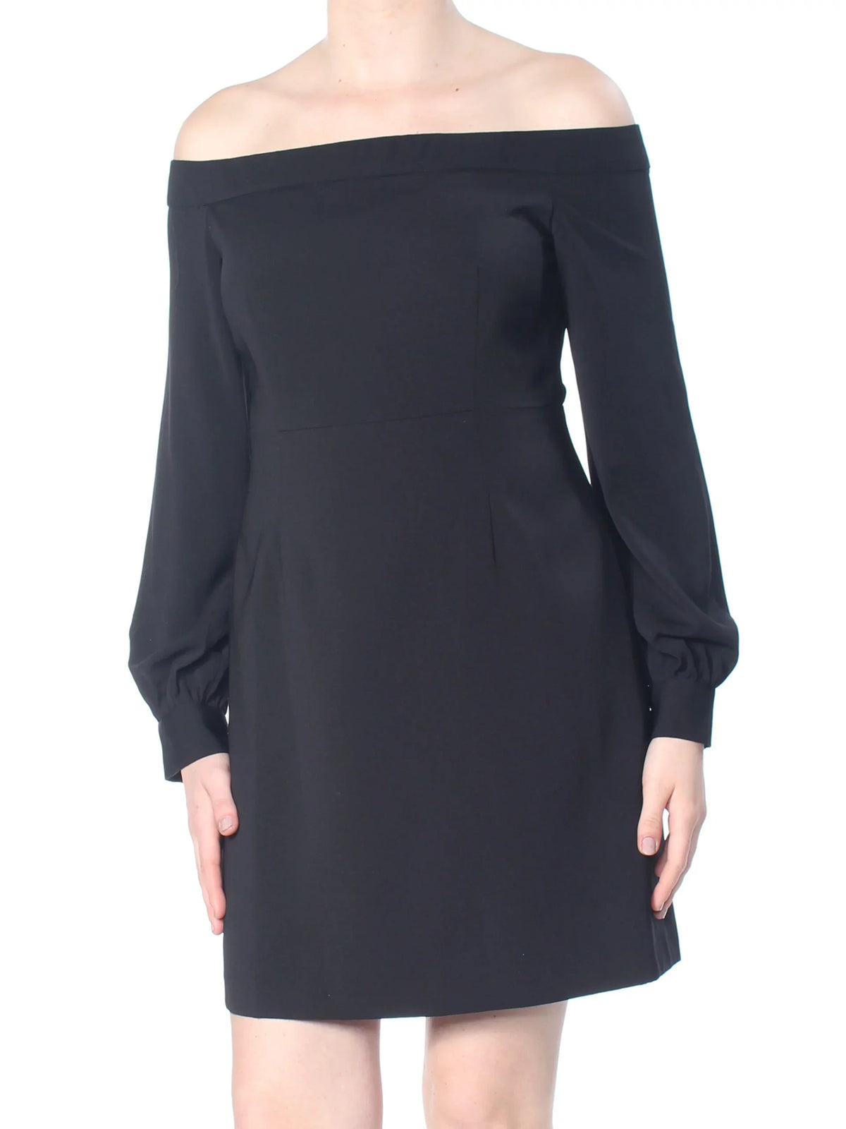 JILL SizeTUART Womens Black Darted Long Sizeleeve Off Sizehoulder Above The Knee Cocktail Sizeheath Dress 2