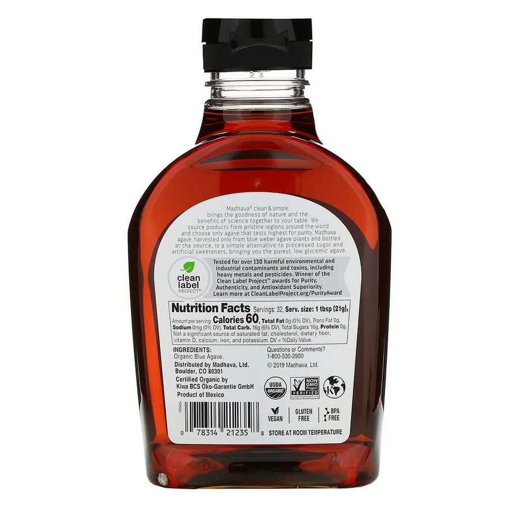 Madhava Natural Sizeweeteners, Organic Amber Raw Blue Agave, 23.5 oz Pack of 2