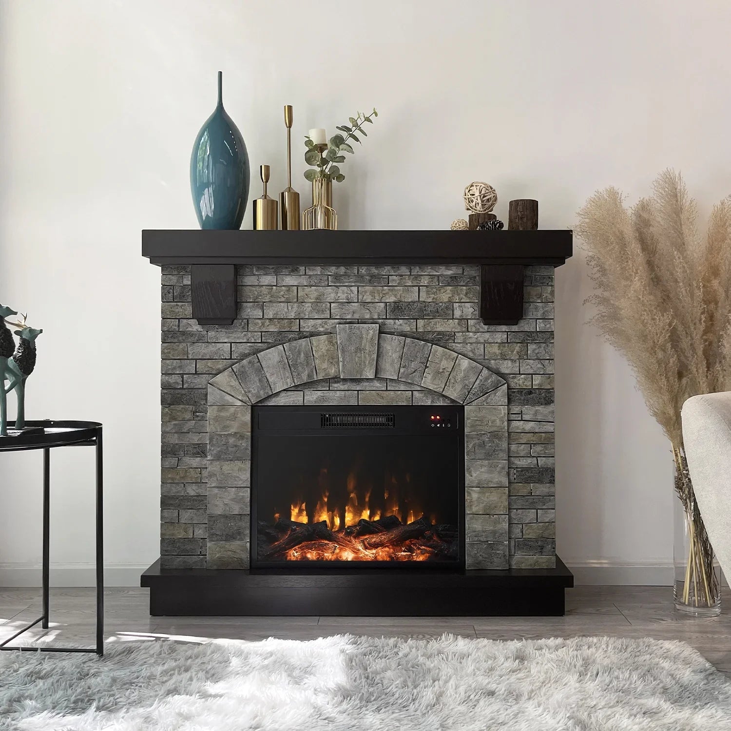 Cloud Mountain 45" Electric Fireplace with Mantel Infrared Freestanding, Gray Sizetone