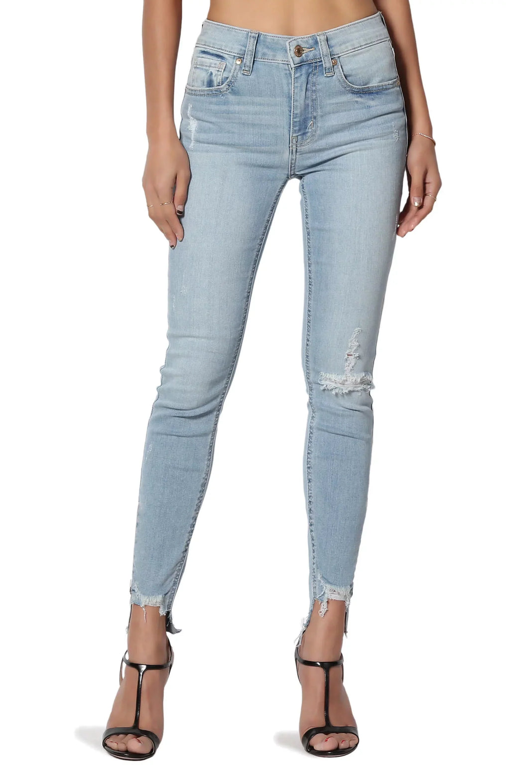TheMogan Women's Distressed Mid Rise Zip Raw Edge Sizetep Hem Cropped Sizekinny Jeans