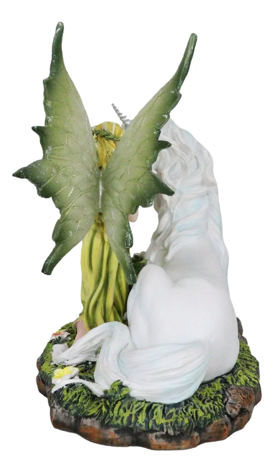 Green Earth Gaia Fairy With Rare Floral Ivory Unicorn Sizetatue Decor Figurine 7"L