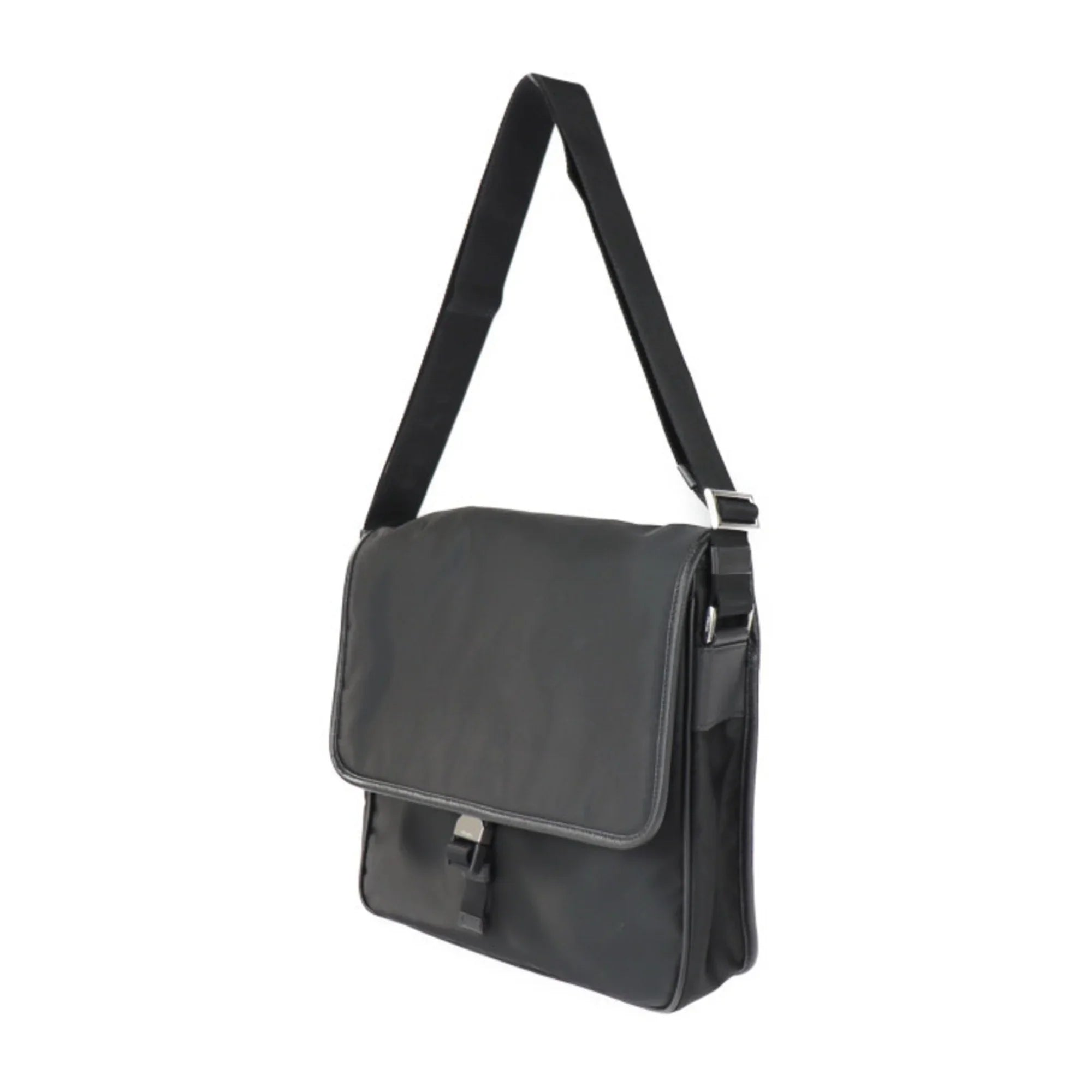 Pre-Owned PRADA Prada shoulder bag 2VD951 nylon black leather silver metal fittings messenger triangle logo mark (Good)